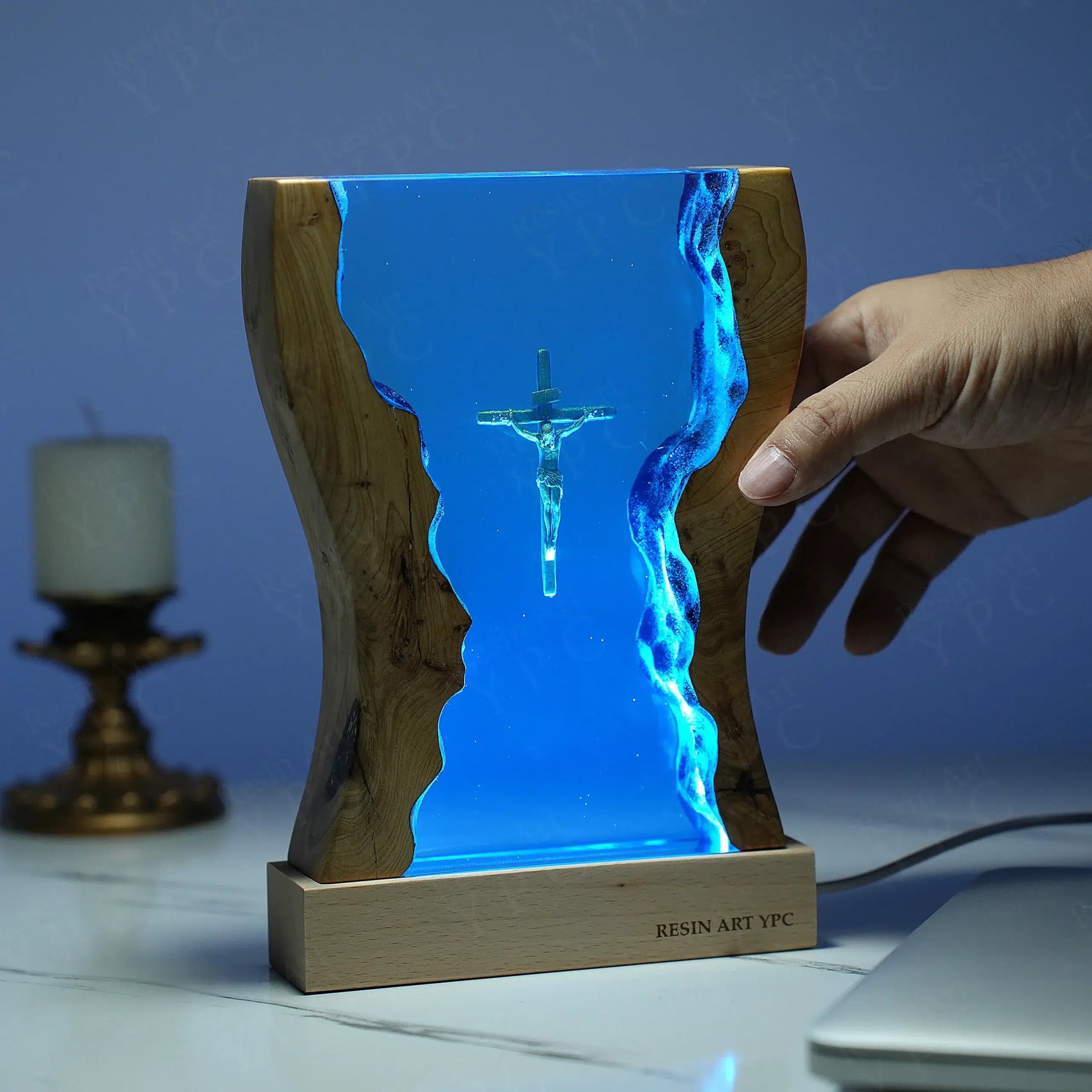 Creative Cross Night Light Wooden Epoxy Resin Desk Decor