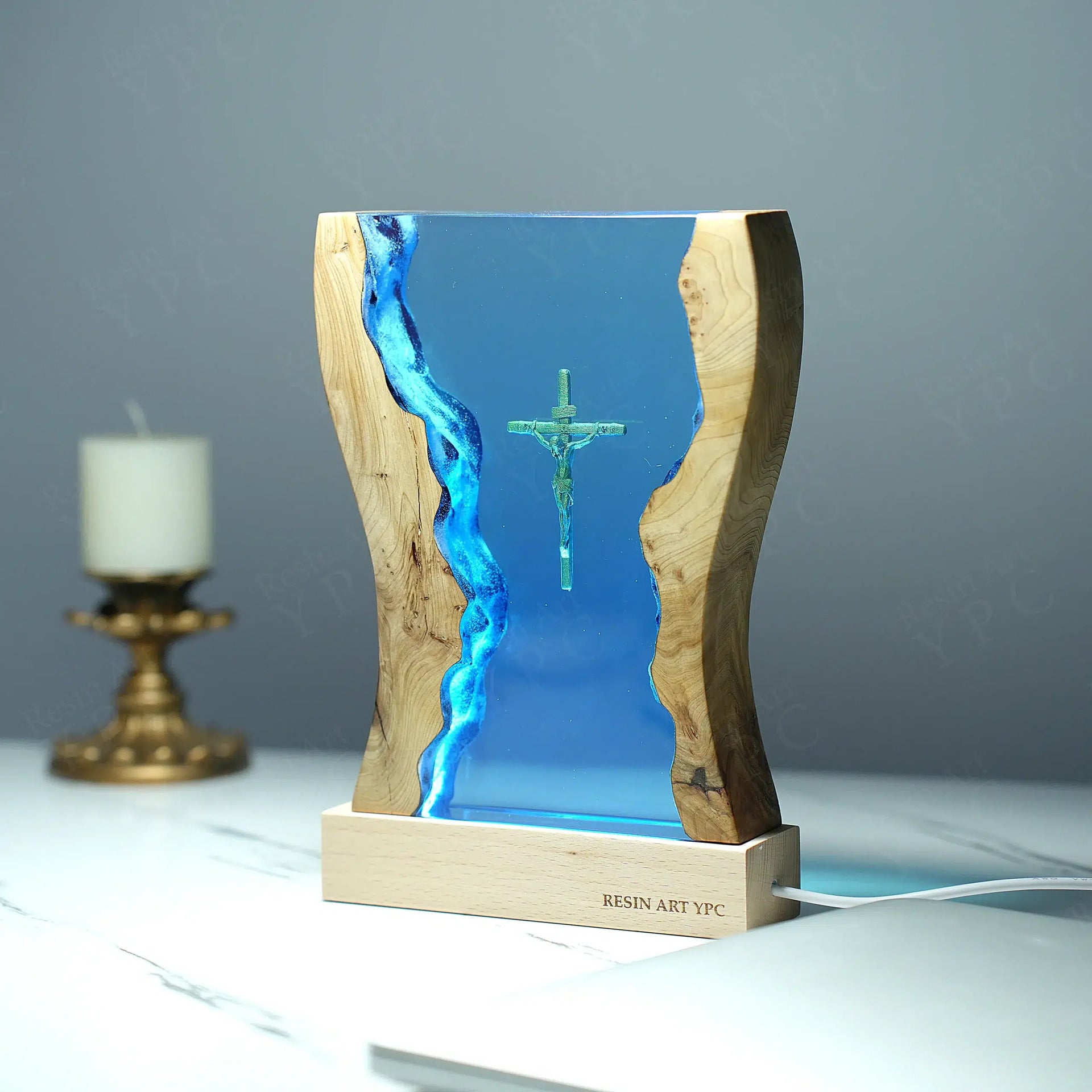 Creative Cross Night Light Wooden Epoxy Resin Desk Decor