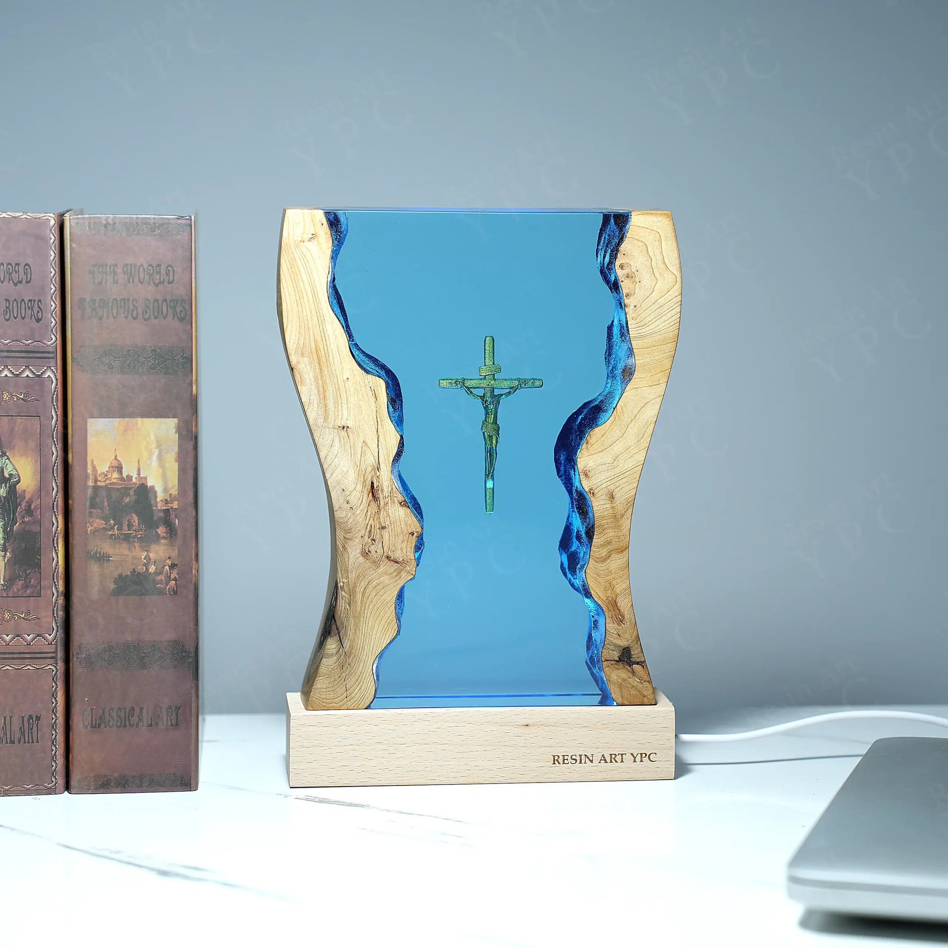 Creative Cross Night Light Wooden Epoxy Resin Desk Decor