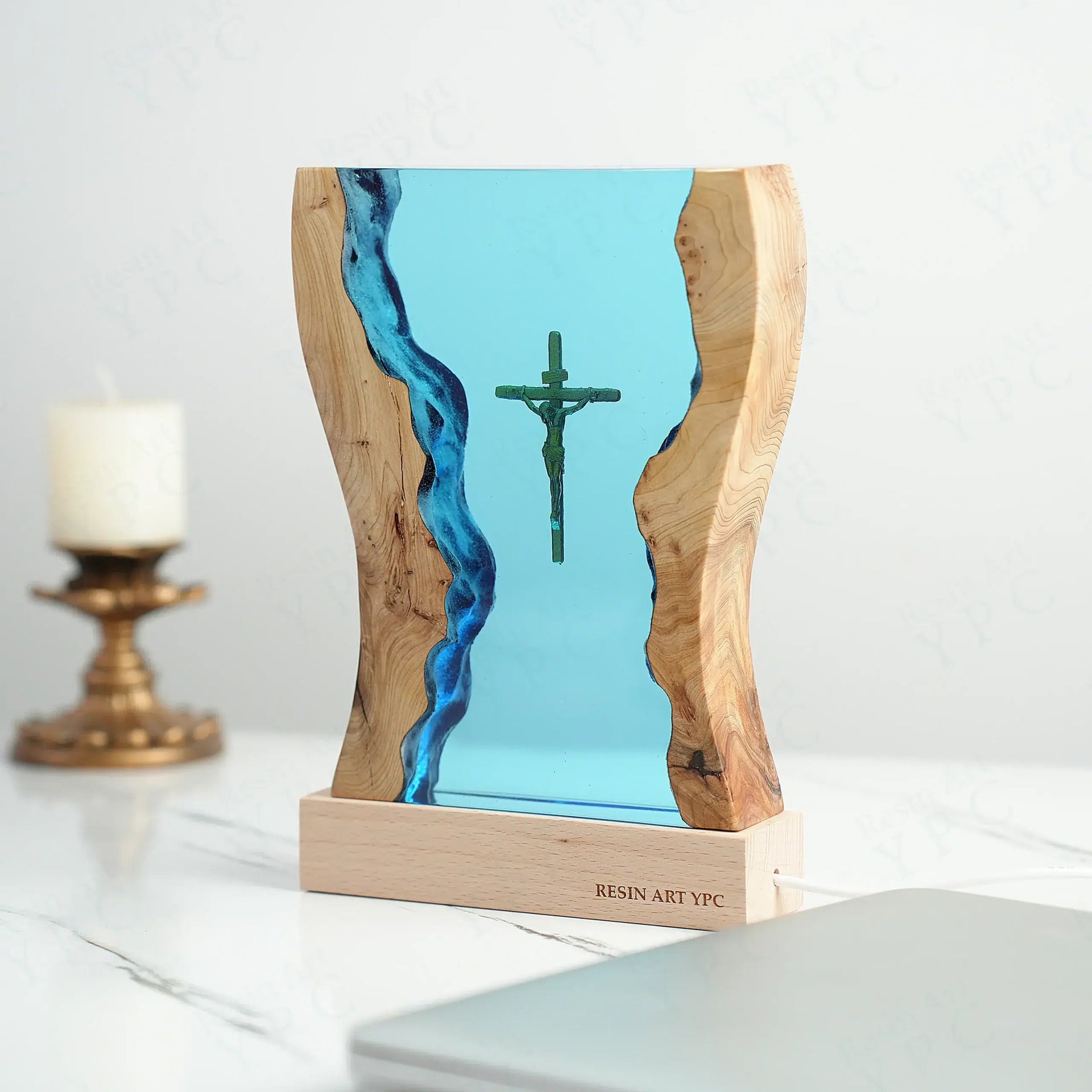 Creative Cross Night Light Wooden Epoxy Resin Desk Decor