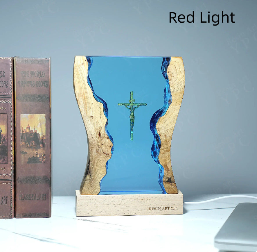 Creative Cross Night Light Wooden Epoxy Resin Desk Decor