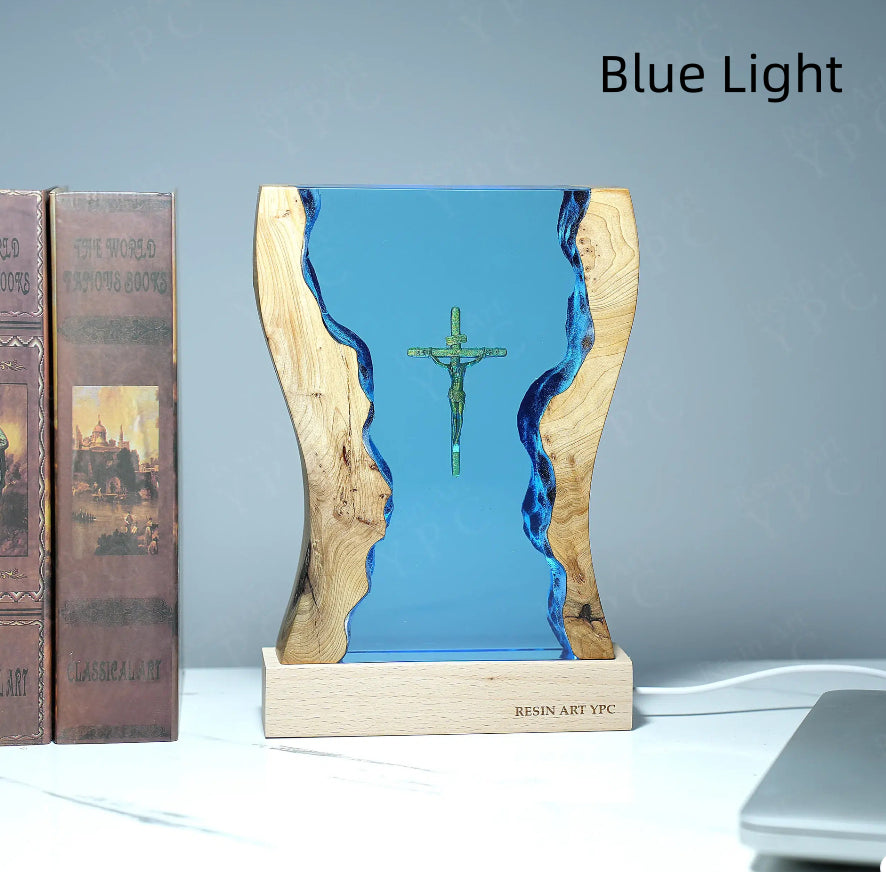 Creative Cross Night Light Wooden Epoxy Resin Desk Decor