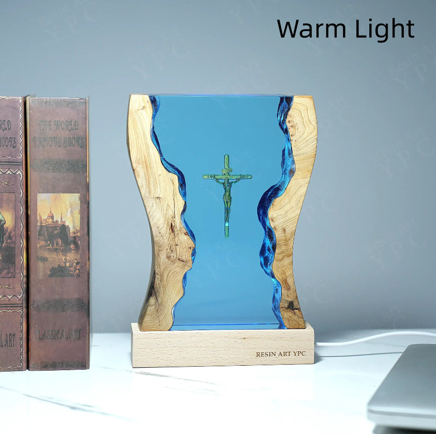 Creative Cross Night Light Wooden Epoxy Resin Desk Decor